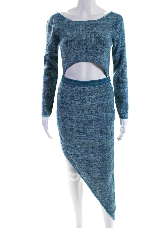 Exclusive Sale Timeless Elegant Baja East Womens Long Sleeve Scoop Neck Open Mid Section Dress Blue