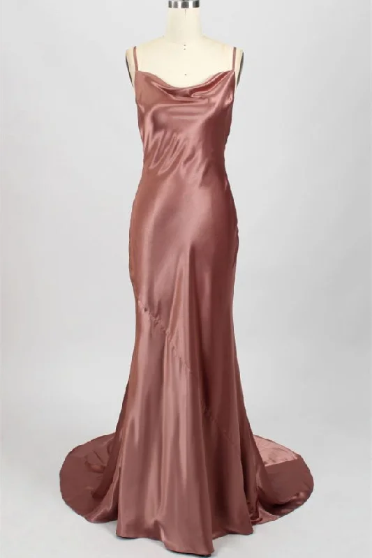 Special Offers Chic Urban Fashion Look Sexy Rose Mermaid Cowl Neck Long Bridesmaid Dress