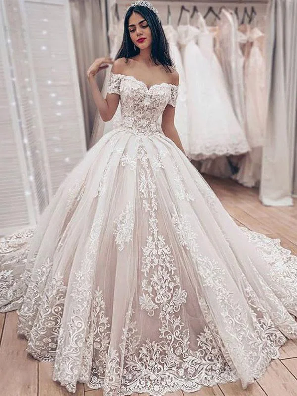 Absurdly Cheap Sale Luxury Comfort Custom Off the Shoulder Lace Unique Deisgn High Quality Modest Long Popular Wedding Dresses, WD00340