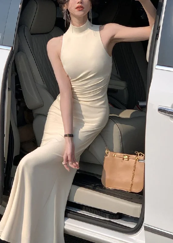 Best-Sellers Summer Fashion Sexy Beige High Neck Bodycon Dress,Long Prom Dress Y5568