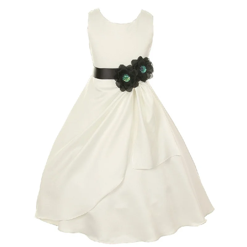 Unleash Your Trendy Side Chic Urban Fashion Look Little Girls Ivory Black Bridal Dull Satin Sequin Flowers Occasion Dress 2-6