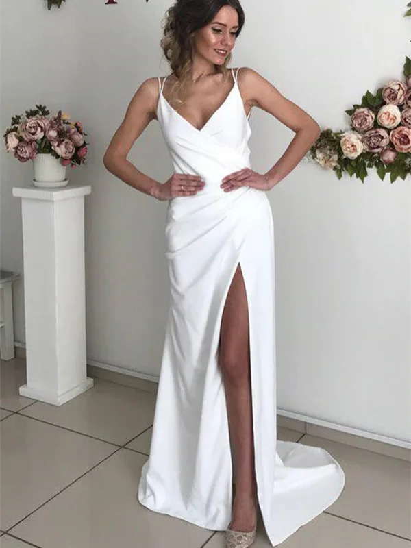 Contemporary Chic Promotions Romantic Date - Night Ensemble Newest Simple Wedding Dresses, High Slit Cheap Wedding Dresses, V-neck Long Prom Dresses