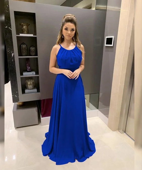 Luxury Casual Deals Feminine Soft - Hued Look royal blue chiffon halter long bridesmaid dresses for boho weddings prom dresses long formal gowns    cg20759