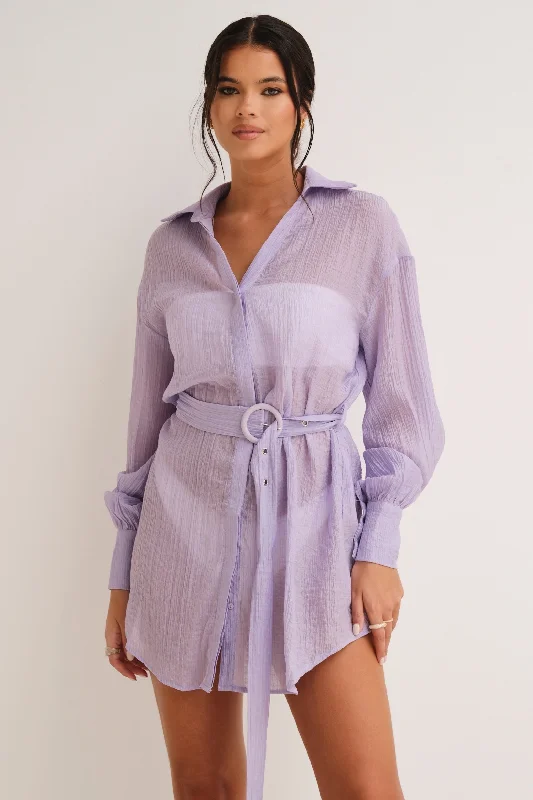 Stylish Deals Effortless Comfort Gigi Belted shirt Dress Lilac