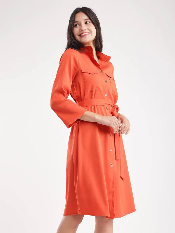 Latest Trends Sleek Design Button Down Shirt Dress - Rust