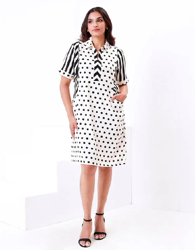 Premium Fashion Urban Sophistication Polka Dot Striped Shirt Dress