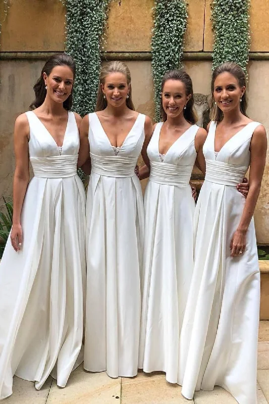 Clearance Sale, All Cheap Elegant Attire A-Line Empire Ruched Ivory Long Bridesmaid Dress