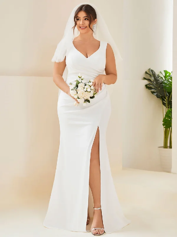 Timeless Elegance Redefined Luxury Style Plus Deep V Neck Fishtail Sleeveless Split Wholesale Wedding Dresses