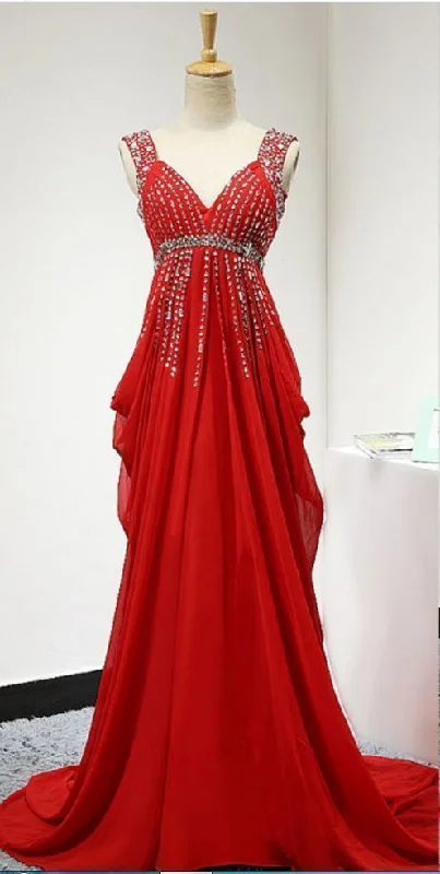 Winter Warehouse Sale Sleek Design Red Backless Prom Dress,Long Elegant Chiffon Ruched Bridesmaid Dresses  cg7725