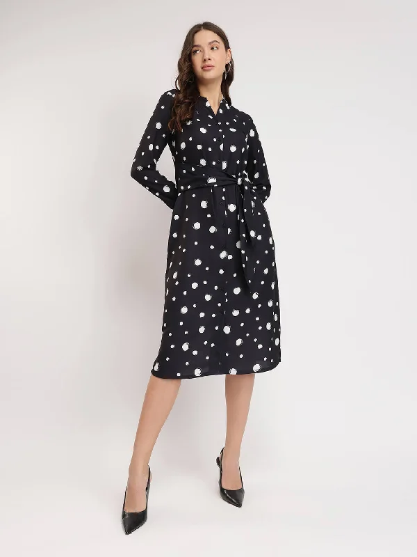 Urban Fashion Feminine Charm Geometric Print Shirt Dress - Black And Off White