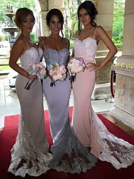 Ride The Style Wave Dreamy Aesthetic Gorgeous Spaghetti Mermaid Long Bridesmaid Dress with Train