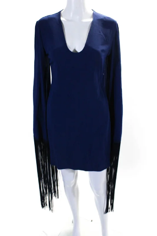 Fashion-Forward Save on Classic Elegant Styles Stella McCartney Womens Long Sleeves Fringe Detail Sheath Dress Blue