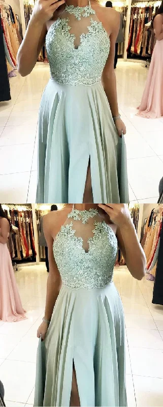 Retro Style Promotions Hollywood Glam Award - Show Style Sage Green Bridesmaid Dresses Halter Neck Side Split Chiffon Formal Bridal Party Dress Prom Dresses    cg18654