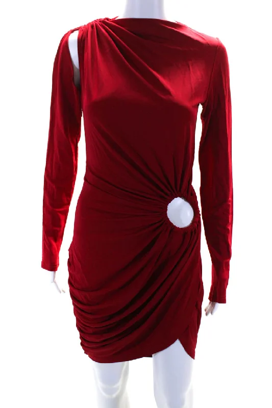 Trend Alert Feminine Allure Monse Womens Long Sleeve Keyhole Detail Draped Dress - Ruby