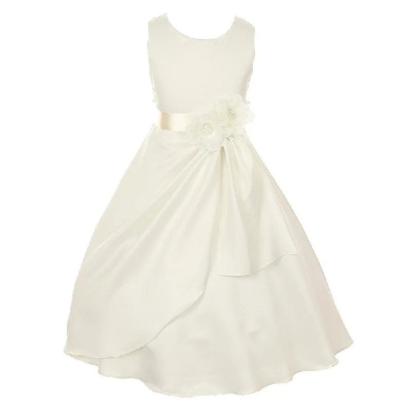 Style Revolution Feminine Soft - Hued Look Little Girls Ivory Bridal Dull Satin Sequin Flowers Occasion Dress 2-6