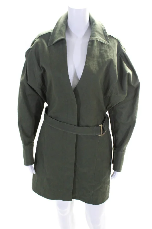 Elegant Style Weekend Special Nicholas Womens Olive Green Cotton V-Neck Belt Long Sleeve Shift Dress