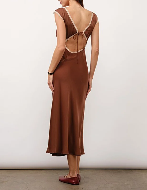 Inspired By You, Designed For You Effortless Comfort Valentina Brown Satin Maxi Dress