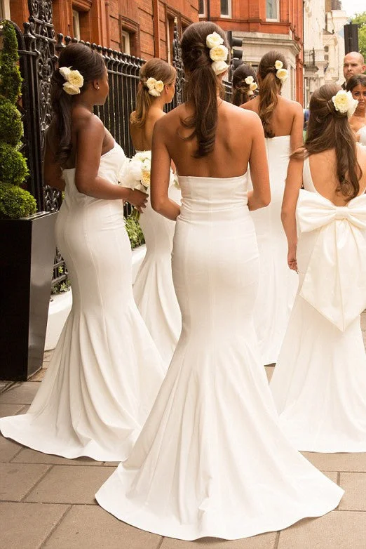 Special Offers, Don't Miss Casual Chic Gorgeous Strapless Mermaid Long White Bridesmaid Dress