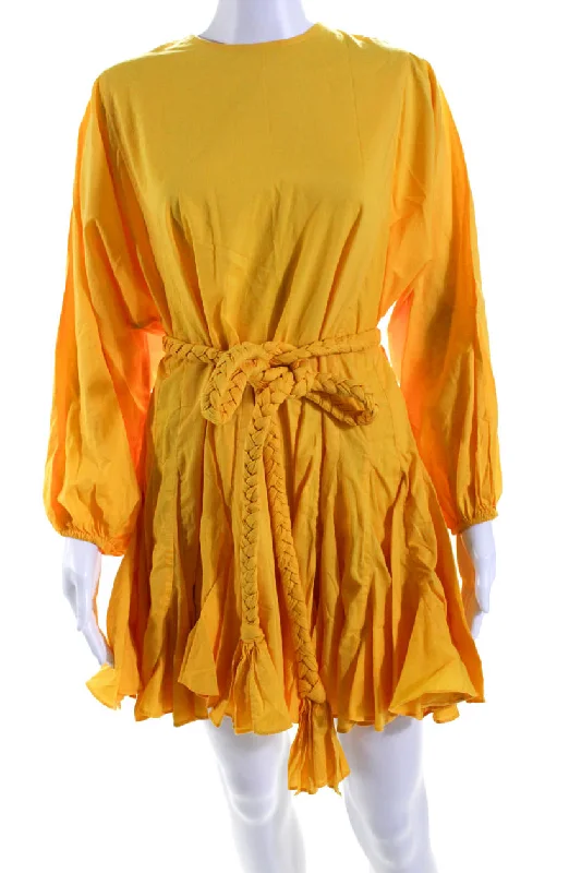 Best-Sellers Limited - Stock Rhode Womens Long Sleeve Crew Neck Belted Mini Swing Dress Yellow