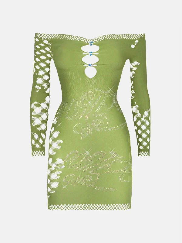 Easy Elegance Sales Polished Finish Coco Dress Long Sleeve in Sativa Green