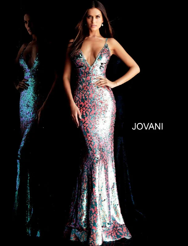 Fashion Forward Great Deals on Ethnic Cultural Wear Jovani 67314 Plunging Neck Sequin Long Party Dress Sale