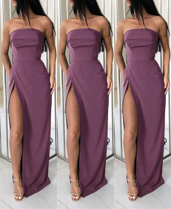 Discount Extravaganza Feminine Grace Prom Dresses Simple mauve strapless bridesmaid dresses satin split    cg21702