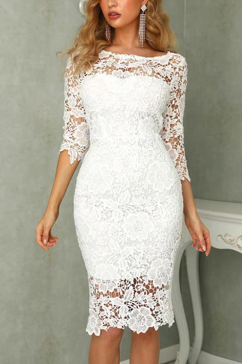 Find Your Unique Flair Feminine Charm Chic Ivory Long Sleeves Knee Length Lace Homecoming Dresses