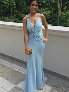 Hot Picks Feminine Flow Pale Blue Mermaid Bridesmaid Dresses Long prom Dress     cg19155