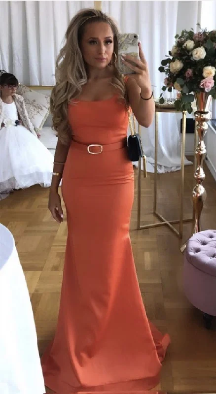 Top Deals Dreamy Draping Prom Dresses Beautiful Orange Mermaid Bridesmaid Dresses Satin Floor Length Spaghetti Straps   cg19804