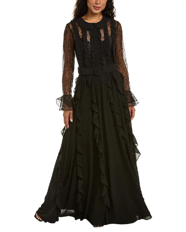 Flash Sale Bold Silhouette Mikael Aghal Belted Lace Gown