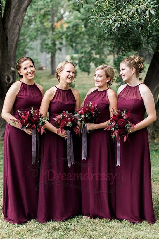 Limited Stock, Big Discounts Vintage Look Halter Burgundy Chiffon Floor Length Bridesmaid Dress