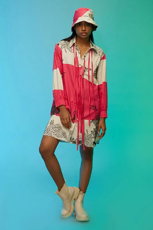 Contemporary Casual Deals Effortless Grace Pink & White Printed Short Shirt Dress