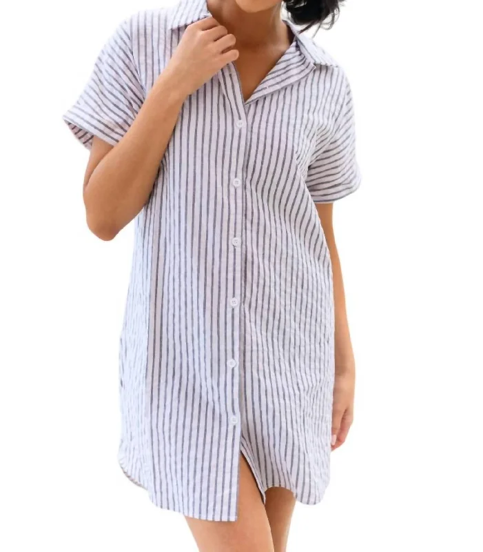 Popular Collection Vintage Retro Party Wear Cornelia Striped Shirt Dress In Ivory/grey