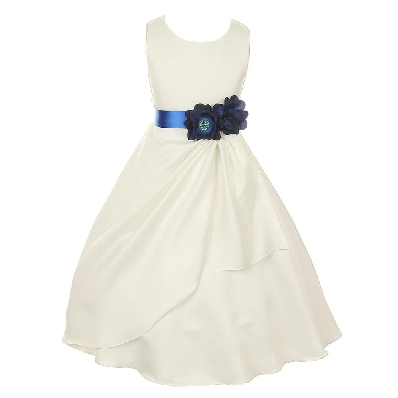 Catch Every Fashion Trend Casual Weekend Relaxed Style Little Girls Ivory Blue Bridal Dull Satin Sequin Flowers Occasion Dress 2-6