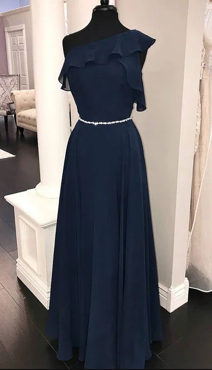 Contemporary Casual Deals Refined Look Simple chiffon dark blue long prom dress, bridesmaid dress cg5037