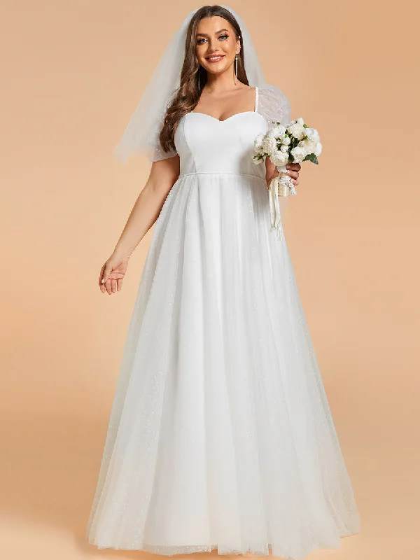 Daring Fashion Promotions Minimalist Chic Plus Size Sweetheart Simple Wedding Dress with Puff Sleeves