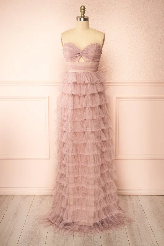 Modern Chic Discounts Feminine Allure Qila Mauve | Strapless Tulle Ruffled Dress