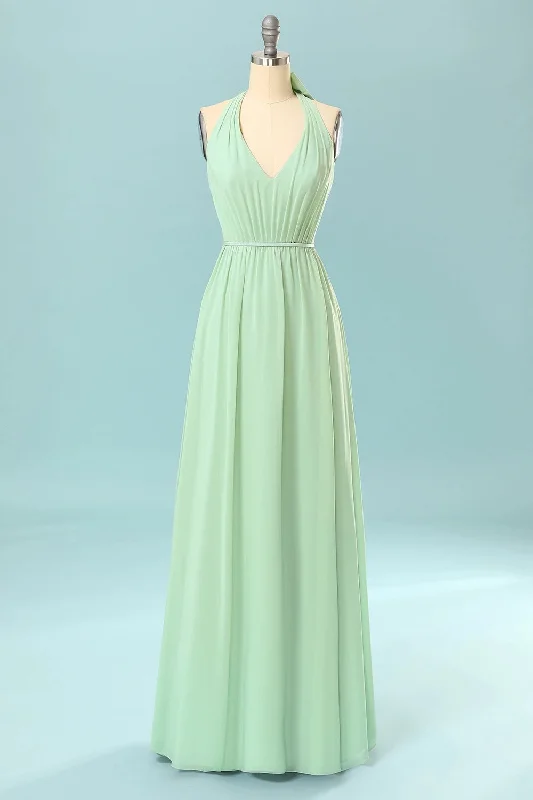 Discover Now Tropical Island - Inspired Attire Halter Mint Green Bridesmaid Dress with Bowknot