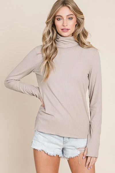 Sleek Style Discounts Everyday Glamour Rib Long Sleeve Turtle Neck