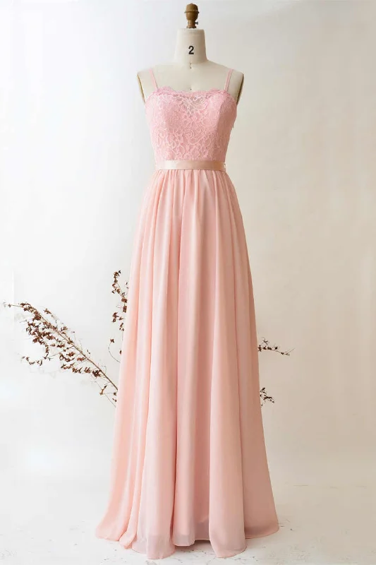 Limited Edition Rustic Countryside Charm Look Straps Pearl Pink Lace Top Bridesmaid Dress with Belt