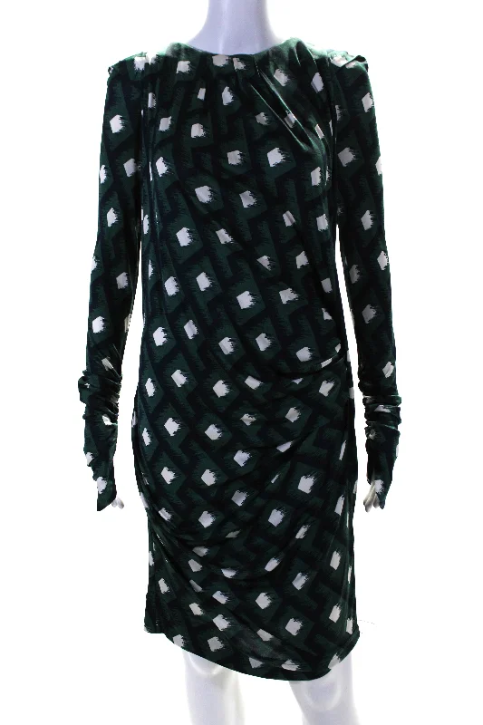 End Of Season Sale Limited - Edition Drops PETER PILOTTO Womens Geometric Print Long Sleeve Wiggle Dress Blue Green