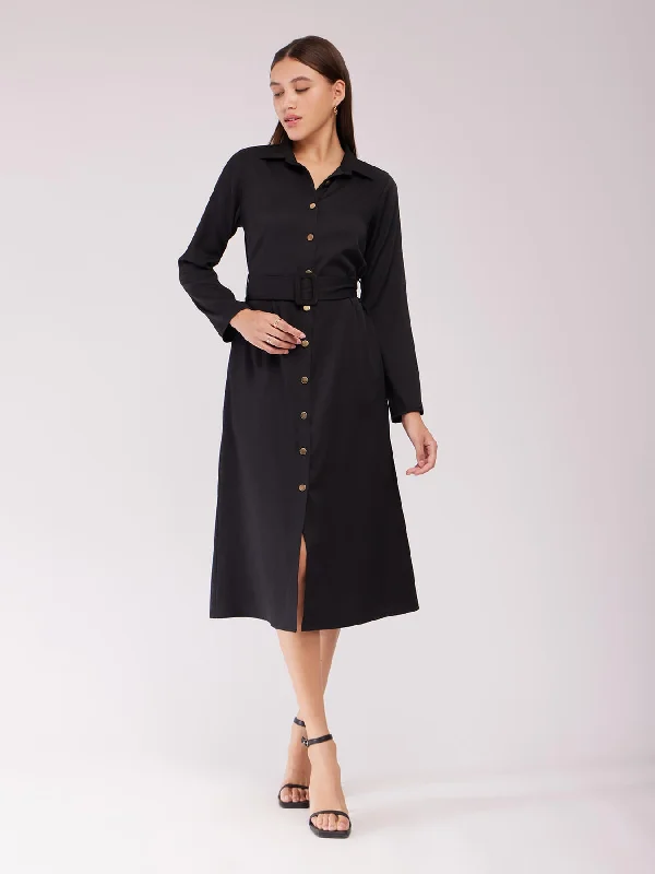 Seasonal Fashion Seasonal Trend A-line Shirt Dress - Black