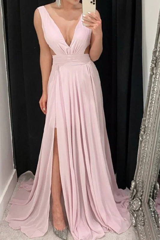 Must Haves Y2K Nostalgic Fashion Look Mauve Bridesmaid Dresses Chiffon Long Split Wedding Party Dress prom Dresses    cg16252