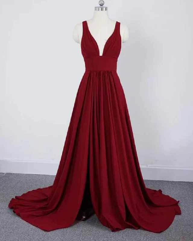 Mega Sale Boho Chic Sexy V Neck Cherry Red Long Bridesmaid Dress Maid of Honor Women Formal Wedding Party Dress PL09093