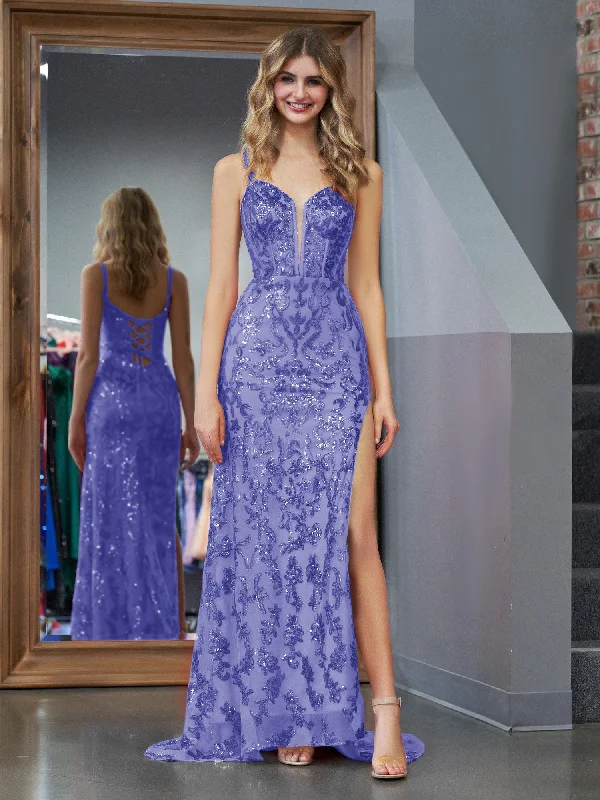 Limited Edition Vintage Charm Roycebridal Erryn |Purple Sheath Sequins Long Prom Dress with Slit