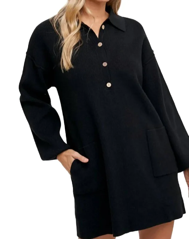 Flirty Fashion Discounts Fashion-Forward Style Anytime Ribbed Shirt Dress In Black