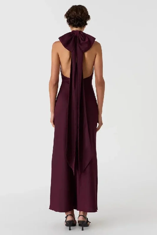 Mega Sales Chic Allure Misha Evianna Satin Gown - Wine