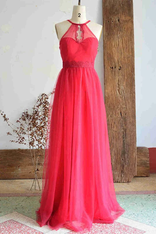 Best Sellers Parisian Effortless Chic Style A-Line Halter Hot Pink Long Bridesmaid Dress