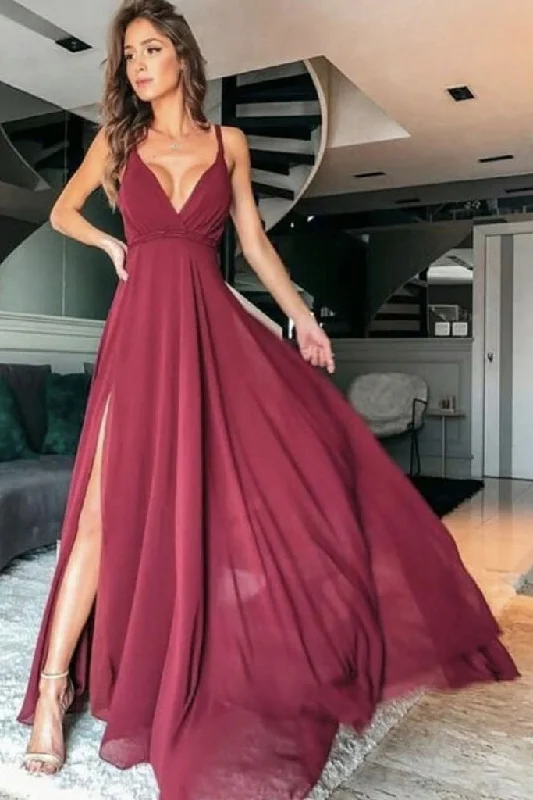 Refined Fashion Sale Flowing Silhouette SIMPLE V NECK CHIFFON LONG PROM DRESS CHIFFON BRIDESMAID DRESS   cg11646