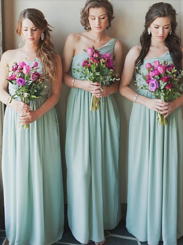 Dive Into Trendy Styles Bold Silhouette Modest One Shoulder Floor Length Green Bridesmaid Dress